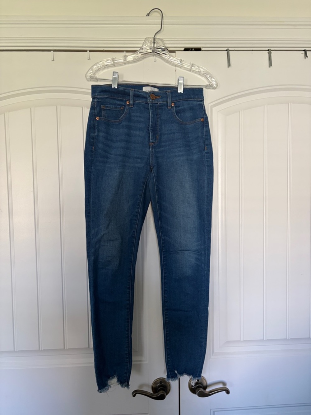 LOFT Dark Blue Skinny Jeans with Raw Hem
